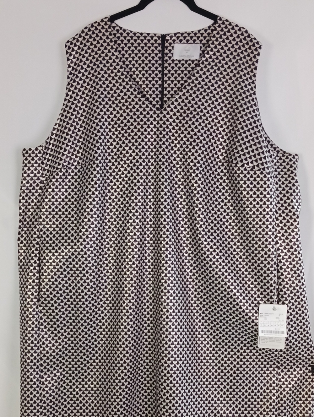 MARINA RINALDI NEW BLK SILVER PRINT DRESS